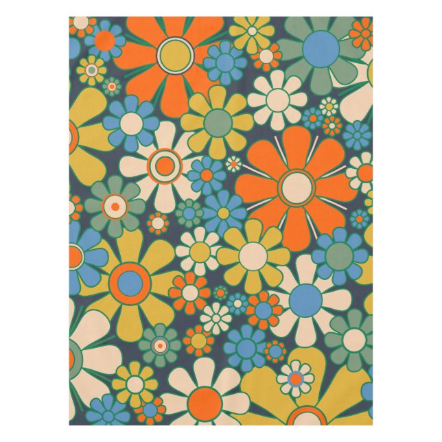 Retro Garden Groovy Floral 60s 70s Pattern Tablecloth (Front)