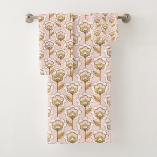 Retro Garden Pink Floral Pattern Bath Towel Set