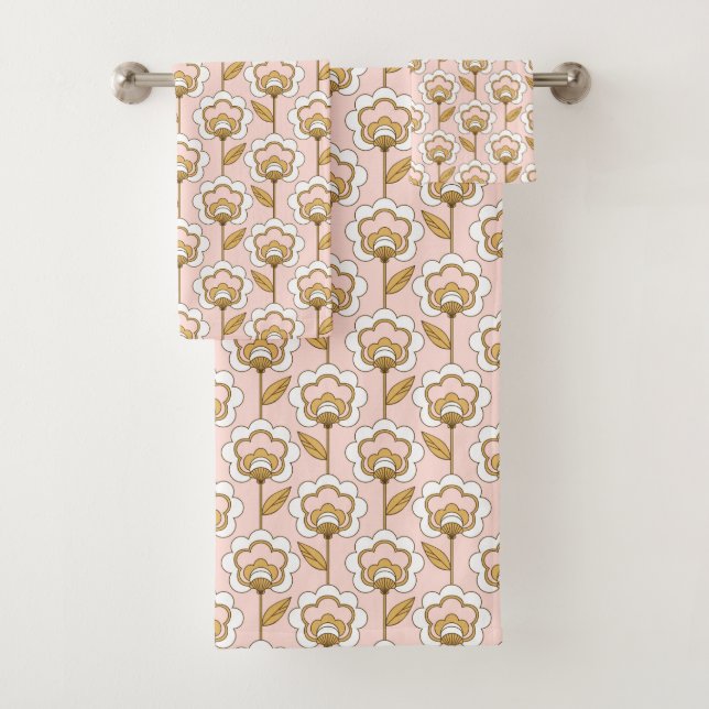 Retro Garden Pink Floral Pattern Bath Towel Set (Insitu)