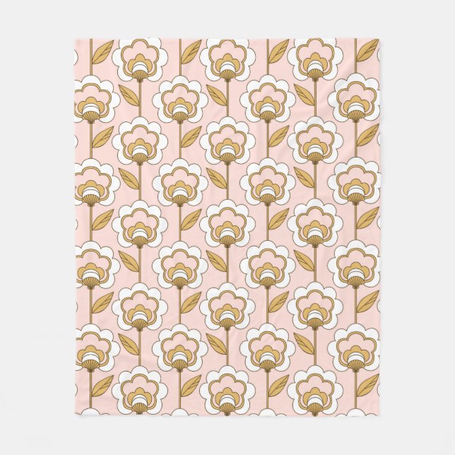 Retro Garden Pink Floral Pattern Fleece Blanket (Front)