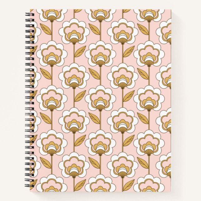 Retro Garden Pink Floral Pattern Notebook (Front)