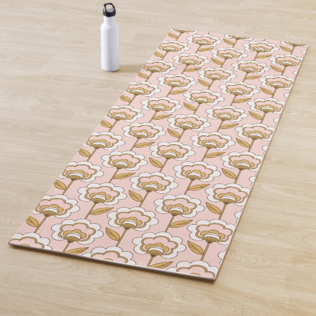Retro Garden Pink Floral Pattern Yoga Mat (In Situ)