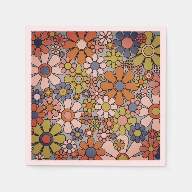 Retro Garden Vintage 60s 70s Aesthetic Flowers Napkin (Front)