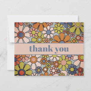 Retro Garden Vintage 60s 70s Aesthetic Flowers Thank You Card