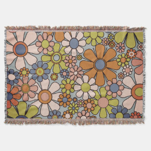 Retro Garden Vintage 60s 70s Aesthetic Flowers Throw Blanket