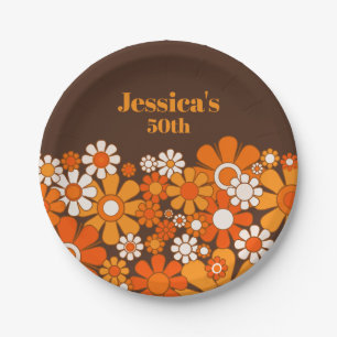 Retro Garden Vintage 70s Personalized Birthday Paper Plate