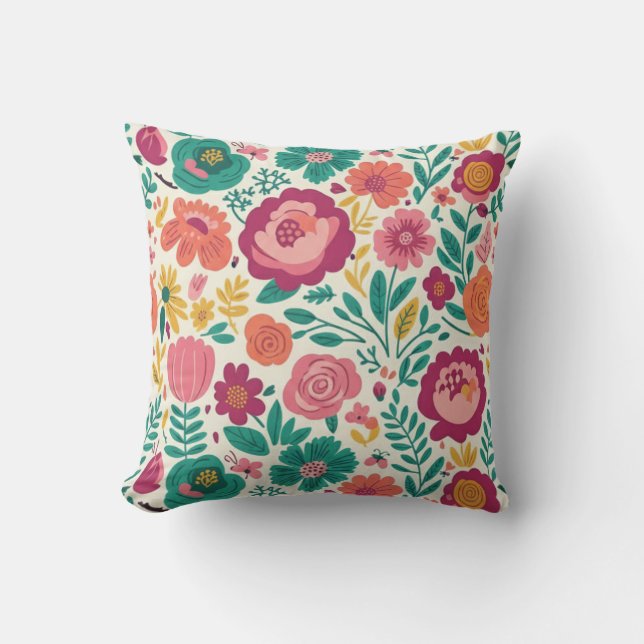 Retro Garden Whimsy Throw Pillow (Front)