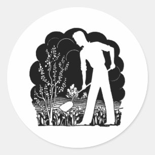 Retro Gardener Silhouette Classic Round Sticker