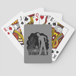 Retro Gardener Silhouette Grey Playing Cards