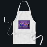 Retro Gay Bar Apron<br><div class="desc">This Retro Gay Bar Apron design is purple, kitschy, and utterly fabulous! Sitting on mid century modern barstools, drinking their fun, pink beverages, these dapper gentlemen are having a gay ol’ time. The hunky bartender with a pink bowtie is already pouring the next round. The silhouettes of atomic liquor bottles...</div>
