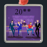 Retro Gay Bar Ornament<br><div class="desc">This customizable Retro Gay Bar Ornament design is purple, kitschy, and utterly fabulous! Sitting on mid century modern barstools, drinking their fun, pink beverages, these dapper gentlemen are having a gay ol’ time. The hunky bartender with a pink bowtie is already pouring the next round. The silhouettes of atomic liquor...</div>