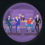 Retro Gay Bar Paper Plate<br><div class="desc">This Retro Gay Bar Paper Plate design is purple, kitschy, and utterly fabulous! Sitting on mid century modern barstools, drinking their fun, pink beverages, these dapper gentlemen are having a gay ol’ time. The hunky bartender with a pink bowtie is already pouring the next round. The silhouettes of atomic liquor...</div>