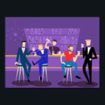 Retro Gay Bar Poster<br><div class="desc">This Retro Gay Bar Poster design is purple, kitschy, and utterly fabulous! Sitting on mid century modern barstools, drinking their fun, pink beverages, these dapper gentlemen are having a gay ol’ time. The hunky bartender with a pink bowtie is already pouring the next round. The silhouettes of atomic liquor bottles...</div>