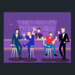 Retro Gay Bar Poster<br><div class="desc">This Retro Gay Bar Poster design is purple, kitschy, and utterly fabulous! Sitting on mid century modern barstools, drinking their fun, pink beverages, these dapper gentlemen are having a gay ol’ time. The hunky bartender with a pink bowtie is already pouring the next round. The silhouettes of atomic liquor bottles...</div>