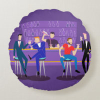 Retro Gay Bar Round Pillow