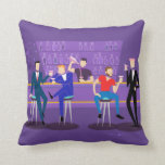 Retro Gay Bar Throw Pillow<br><div class="desc">This Retro Gay Bar Throw Pillow design is purple, kitschy, and utterly fabulous! Sitting on mid century modern barstools, drinking their fun, pink beverages, these dapper gentlemen are having a gay ol’ time. The hunky bartender with a pink bowtie is already pouring the next round. The silhouettes of atomic liquor...</div>