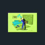 Retro Gay Couple in Love Canvas Print<br><div class="desc">This Retro Gay Couple in Love  design is the perfect blend of passion and kitsch. The 1960s style, minimalist art design features an attractive gay couple kissing in the middle of there impeccably decorated time capsule home. The lime green brick fireplace sets the mood for the well-groomed gentlemen, as the...</div>