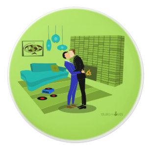 Retro Gay Couple in Love Ceramic Knob