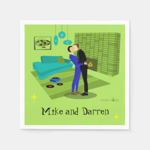 Retro Gay Couple In Love Paper Napkin