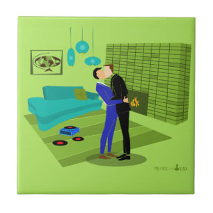 Retro Gay Couple in Love Tile