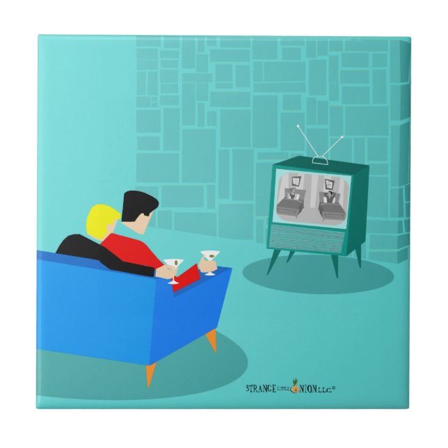 Retro Gay Couple Regarder TV Carreaux en céramique (Devant)