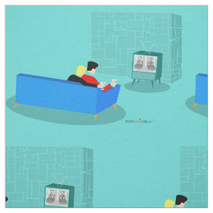 Retro Gay Couple Watching TV Fabric