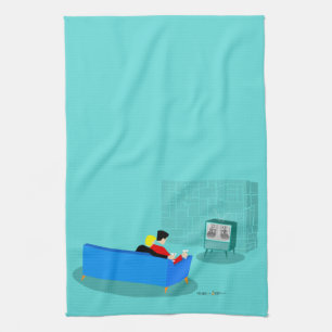 Retro Gay Couple Watching TV Kitchen Towels
