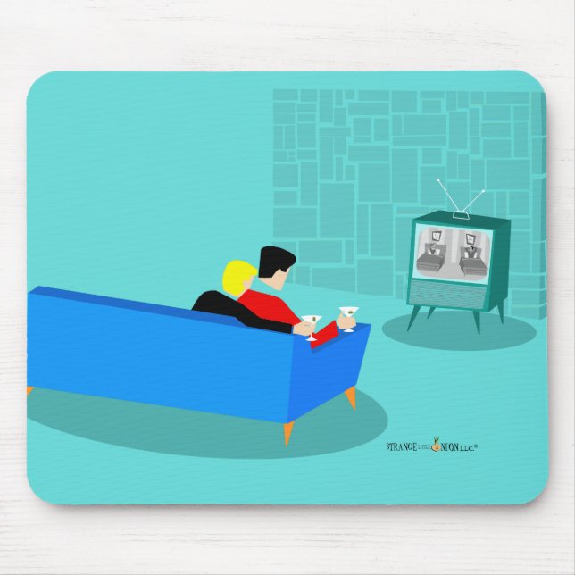 Retro Gay Couple Watching TV Mousepad (Front)