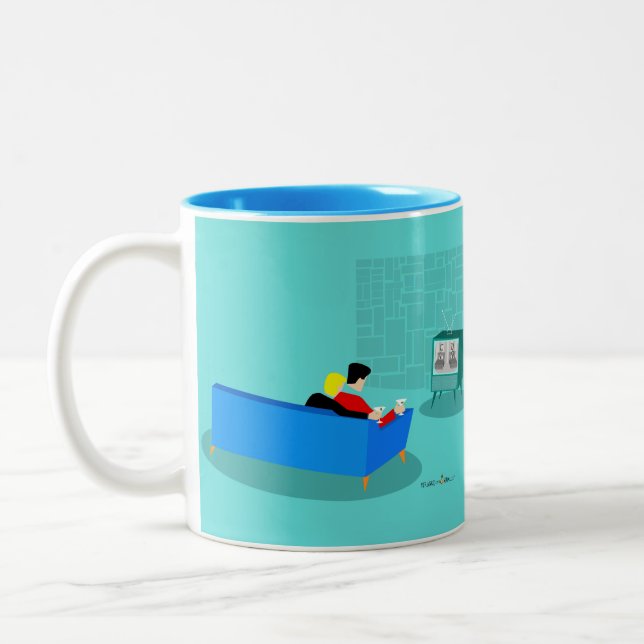 Retro Gay Couple Watching TV Mug (Left)