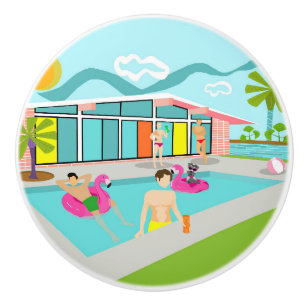 Retro Gay Pink Flamingo Pool Party Ceramic Knob