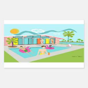 Retro Gay Pink Flamingo Pool Party  Sticker