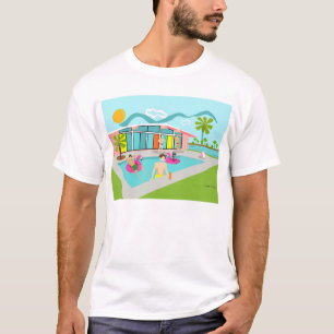 Retro Gay Pink Flamingo Pool Party T-Shirt