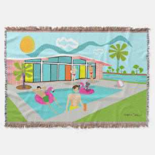 Retro Gay Pink Flamingo Pool Party Throw Blanket