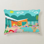 Retro Gay Pool Party Accent Pillow<br><div class="desc">This Retro Gay Pool Party Accent Pillow features four hunky beefcakes having a gay old time as they beat the Palm Springs heat by lounging around the turquoise blue water of their atomic boomerang shaped swimming pool. The mid century modern architecture on the fabulous, orange stone house is clearly prime...</div>