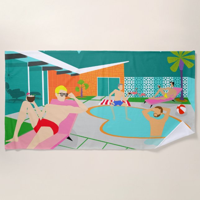 Retro Gay Pool Party Beach Towel (Front)