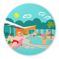 Retro Gay Pool Party Ceramic Pull