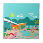 Retro Gay Pool Party Ceramic Tile<br><div class="desc">This Retro Gay Pool Party Ceramic Tile features four hunky beefcakes having a gay old time as they beat the Palm Springs heat by lounging around the turquoise blue water of their atomic boomerang shaped swimming pool. The mid century modern architecture on the fabulous, orange stone house is clearly prime...</div>