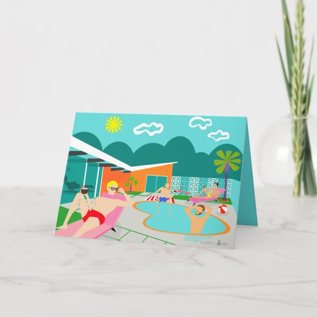 Retro Gay Pool Party Greeting Card (Front)