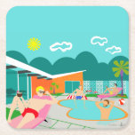 Retro Gay Pool Party Hard Paper Coaster<br><div class="desc">This Retro Gay Pool Party Hard Paper Coaster features four hunky beefcakes having a gay old time as they beat the Palm Springs heat by lounging around the turquoise blue water of their atomic boomerang shaped swimming pool. The mid century modern architecture on the fabulous, orange stone house is clearly...</div>