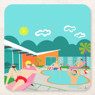 Retro Gay Pool Party Hard Paper Coaster