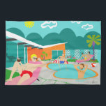 Retro Gay Pool Party Kitchen Towel<br><div class="desc">This Retro Gay Pool Party Kitchen Towel design features four hunky beefcakes having a gay old time as they beat the Palm Springs heat by lounging around the turquoise blue water of their atomic boomerang shaped swimming pool. The mid century modern architecture on the fabulous, orange stone house is clearly...</div>