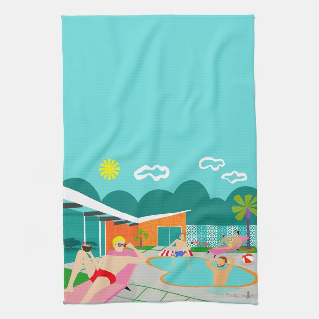 Retro Gay Pool Party Kitchen Towel (Vertical)