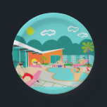 Retro Gay Pool Party Paper Plate<br><div class="desc">This Retro Gay Pool Party Paper Plate design features four hunky beefcakes having a gay old time as they beat the Palm Springs heat by lounging around the turquoise blue water of their atomic boomerang shaped swimming pool. The mid century modern architecture on the fabulous, orange stone house is clearly...</div>