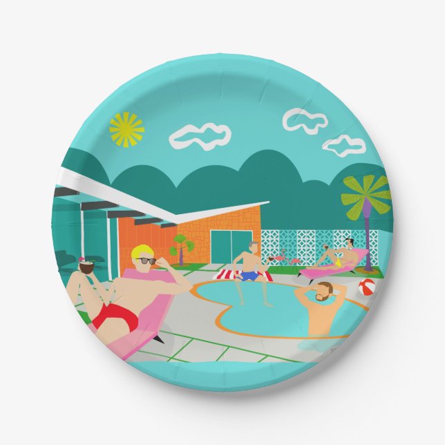 Retro Gay Pool Party Paper Plate (Front)