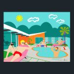 Retro Gay Pool Party Poster<br><div class="desc">This Retro Gay Pool Party Poster features four hunky beefcakes having a gay old time as they beat the Palm Springs heat by lounging around the turquoise blue water of their atomic boomerang shaped swimming pool. The mid century modern architecture on the fabulous, orange stone house is clearly prime real...</div>