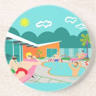Retro Gay Pool Party Sandstone Coaster