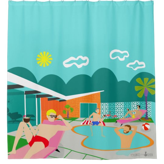 Retro Gay Pool Party Shower Curtain Zazzleca