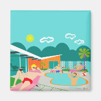Retro Gay Pool Party Square Magnet