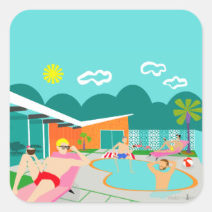 Retro Gay Pool Party Stickers