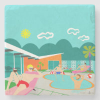 Retro Gay Pool Party Stone Coaster